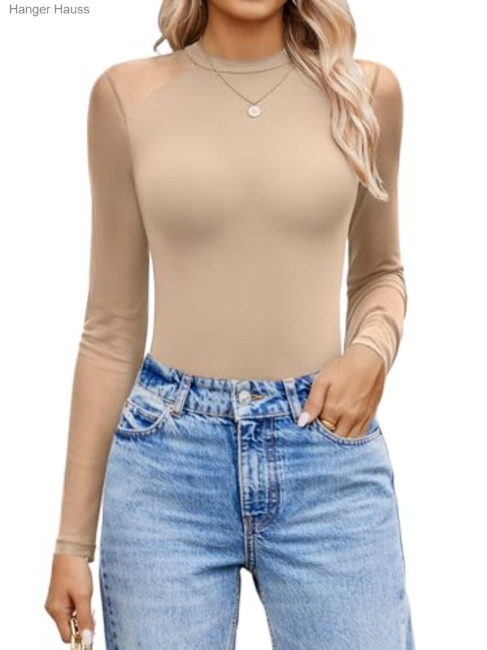 Long Sleeve Mesh Bodysuit Crew Neck One Piece Leotard Going Out Top